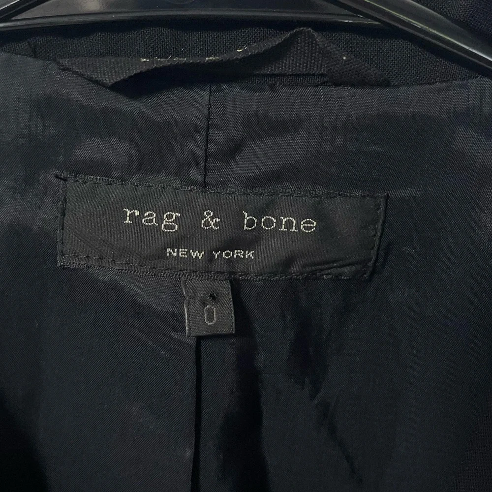 Rag & Bone Black Wool Blend Stretch One Button blazer with logo buttons size 0